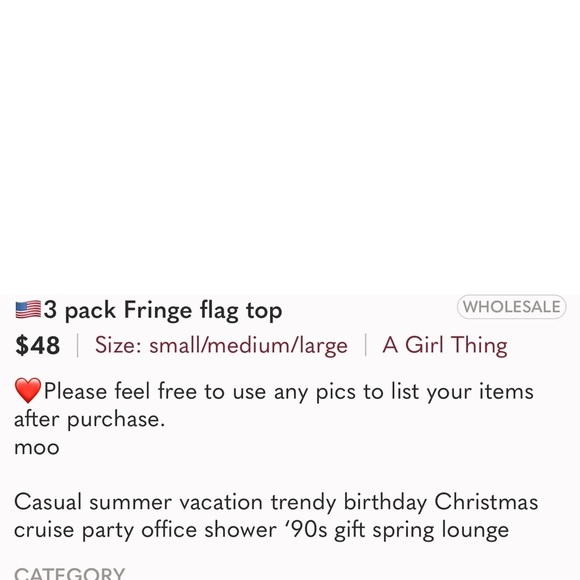 A Girl Thing Hopely Red, White white and Blue top.  Sleeveless fringe on bottom - Picture 2 of 9